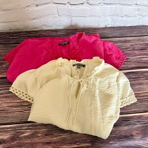 Laurel Grey Set of 2 Elegant Pink and Cream Blouses with neck and sleeve details